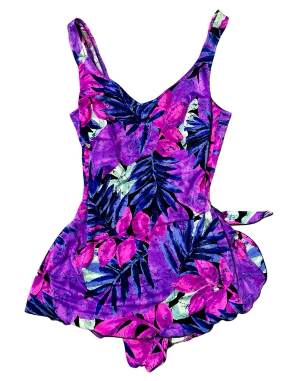 Vintage Maxine of Hollywood Swimsuit Romper | Made in USA | Tropical Purple Pink
